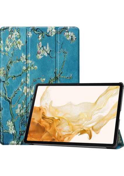 Samsung Galaxy Tab S10+ Desenli Baskı Deri Standlı Kayısı Çiçeği Tablet Kılıfı (Yurt Dışından)