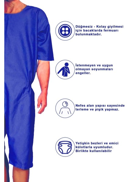 Özel Tasarım Kısa Kol Bacak Arası Fermuarlı & Demans Hasta Bakım Tulumu - Large Beden indirimleri