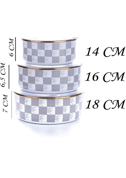 Emaye Saklama ve Isıtma Kabı 3 Boy Emaye Saklama Kabı Gri Dama Desenli fiyatları