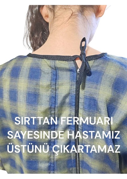 Small Beden Kısa Kollu Ribanalı Özel Tasarım Demans Tulumu Hasta Bakım Kıyafet Terletmez Ekose Kumaş fırsatları