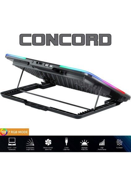 C-886 USB Notebook Soğutucu Rgb Fanlı Stand 9-17 I?nç Uyumlu