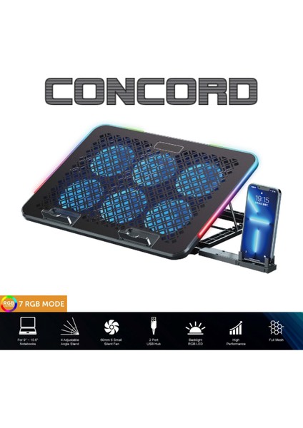 C-886 USB Notebook Soğutucu Rgb Fanlı Stand 9-17 I?nç Uyumlu