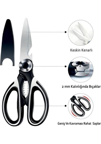 Tekno Trust Paslanmaz Çelik Ultra Keskinleştirilmiş Mutfak Makası Çok Amaçlı Balık Et Sebze Makası