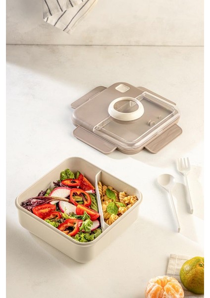 Tidy Iconıc Bej Beslenme Kutusu Set - Sporcu Diyet Öğrenci Fitness Okul Işyeri Sefer Tası