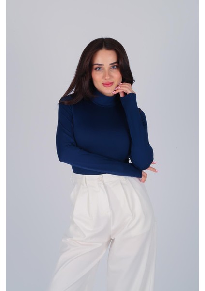 Kadın Lacivert Dik Yaka Çıtçıtlı Body fiyatları