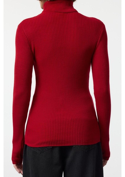 Kadın Moda Şık Dik Yaka Standart Kol Regular Kol Detaylı Triko Kazak fırsatları