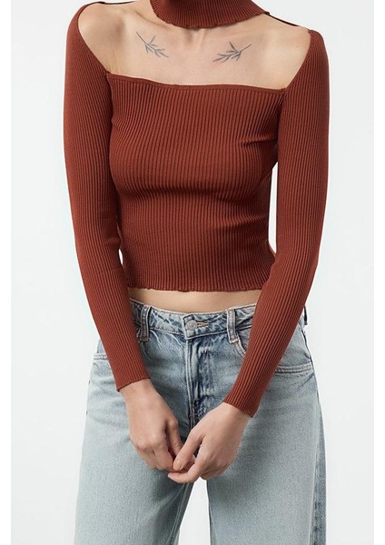 Kadın Moda Şık Kare Yaka Reglan Kol Regular Yaka Detaylı Triko Kazak modelleri