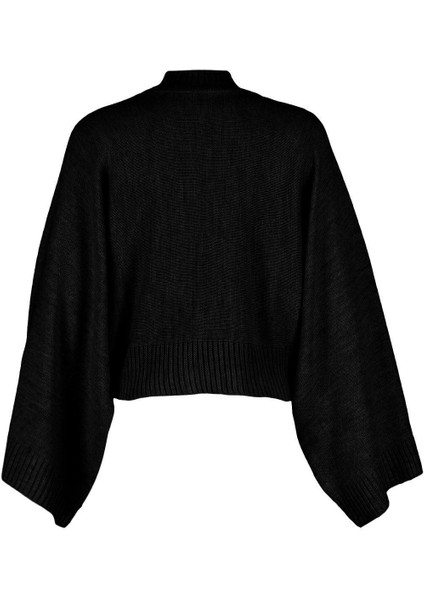 Kadın Moda Şık Dik Yaka Düşük Kol Regular Geniş Kalıp Yarasa Kol Triko Kazak