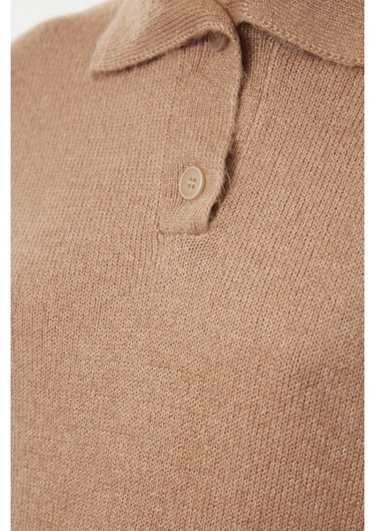 Kadın Moda Şık Polo Yaka Standart Kol Regular Yumuşak Dokulu Geniş Kalıp Triko Kazak modelleri