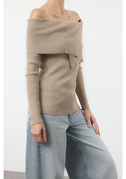Kadın Moda Şık Carmen Yaka Reglan Kol Regular Basic Triko Kazak fiyatları