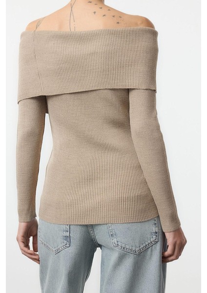Kadın Moda Şık Carmen Yaka Reglan Kol Regular Basic Triko Kazak fırsatları