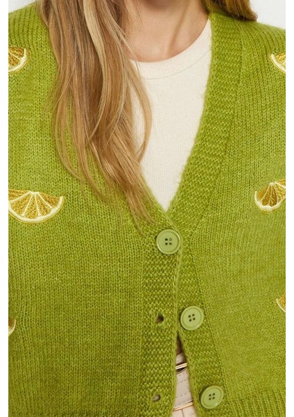 Kadın Moda Şık V Yaka Düşük Kol Regular Yumuşak Dokulu Nakış Detaylı Triko Hırka fırsatları