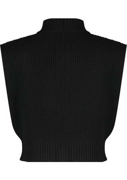 Kadın Moda Şık Dik Yaka Standart Kol Crop Fermuarlı Basic Triko Yelek