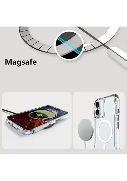 Apple iPhone 16 Kılıf Magsafe Şarjlı Sararmayan Airbag Kamera Koruyuculu Şeffaf Incek Kapak