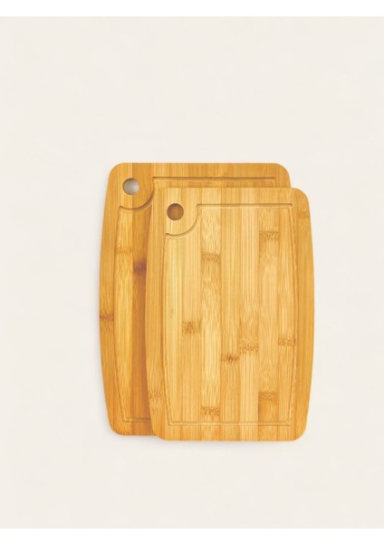 Bambu 2'li Oval Kesme Tahtası, Natürel, Pembe, Çift Set, Dayanıklı, Şık Tasarım