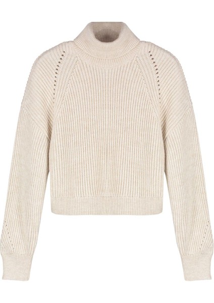 Kadın Moda Şık Balıkçı Yaka Reglan Kol Crop Triko Kazak