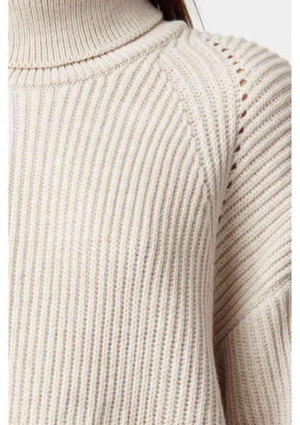 Kadın Moda Şık Balıkçı Yaka Reglan Kol Crop Triko Kazak