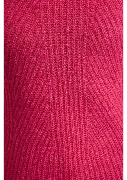Kadın Moda Şık Dik Yaka Reglan Kol Regular Yumuşak Dokulu Triko Kazak