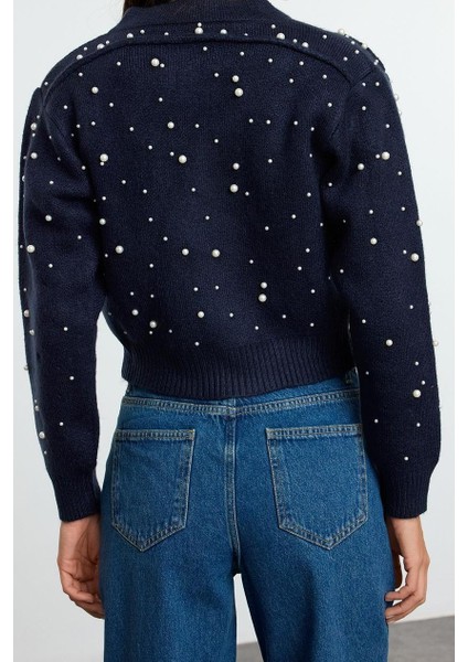 Kadın Moda Şık Bomber Yaka Standart Kol Regular Yumuşak Fermuarlı Taşlı Mont Görünümlü Triko Hırka