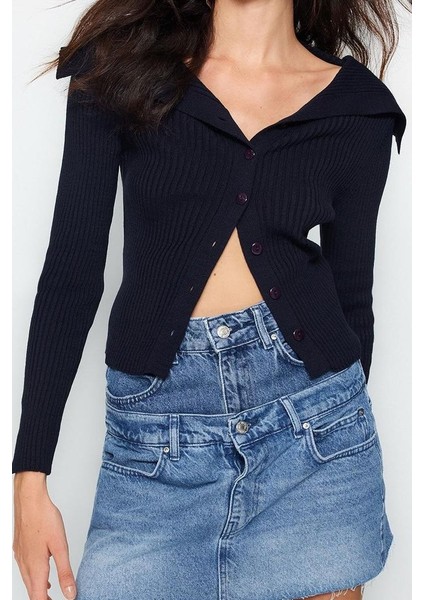 Kadın Moda Şık Devrik Yaka Düşük Kol Regular Triko Hırka