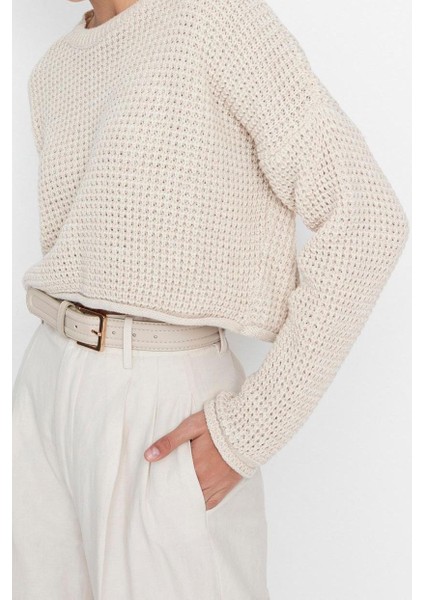 Kadın Moda Şık Bisiklet Yaka Düşük Kol Crop Geniş Kalıp Triko Kazak fiyatları