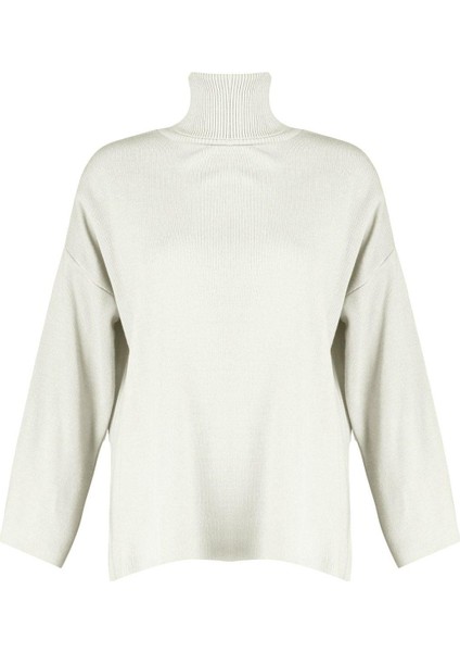 Kadın Moda Şık Balıkçı Yaka Standart Kol Regular Geniş Kalıp Basic Triko Kazak