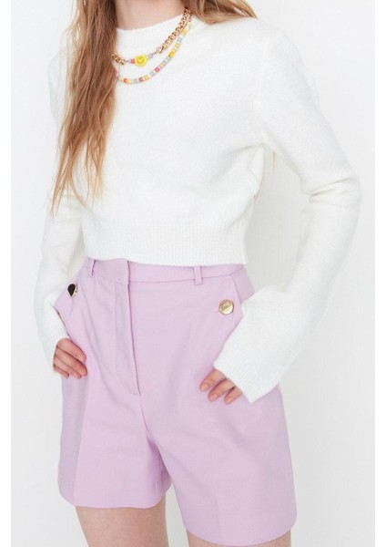 Kadın Moda Şık Bisiklet Yaka Standart Kol Crop Yumuşak Dokulu Triko Kazak