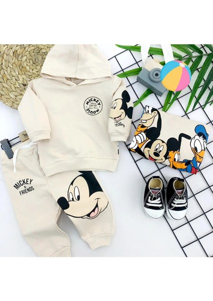 Mickey Mouse Resimli Arkası Baskılı Kapüşonlu 2'li Takım modelleri