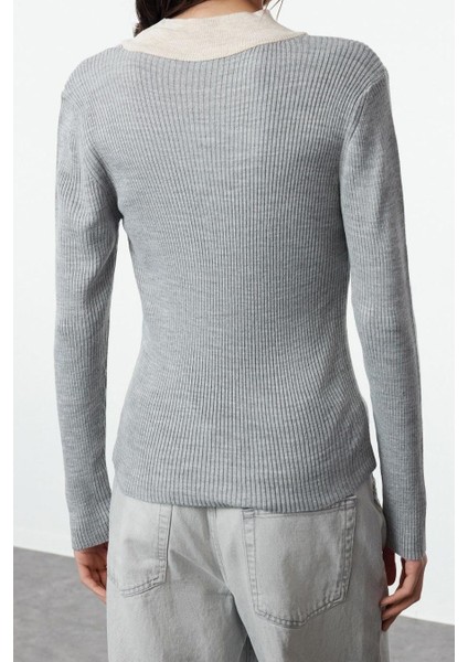 Kadın Moda Şık Carmen Yaka Standart Kol Regular Dik Yaka Triko Kazak fırsatları