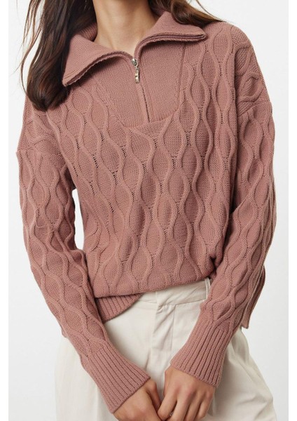 Kadın Moda Şık Polo Yaka Standart Kol Regular Geniş Kalıp Saç Örgülü Dik Yaka Triko Kazak modelleri