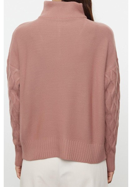 Kadın Moda Şık Polo Yaka Standart Kol Regular Geniş Kalıp Saç Örgülü Dik Yaka Triko Kazak indirimleri