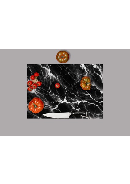 Siyah Beyaz Mermer Desenli Cam Kesme Tahtası 35x25 cm fiyatları