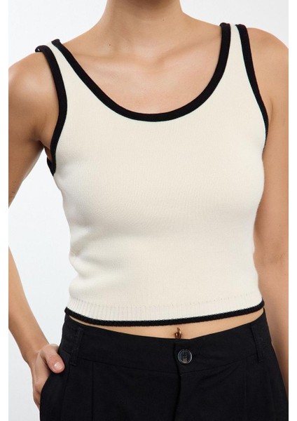 Kadın Moda Şık Bisiklet Yaka Standart Kol Regular Renk Bloklu Triko Bluz-Hırka Takım fırsatları