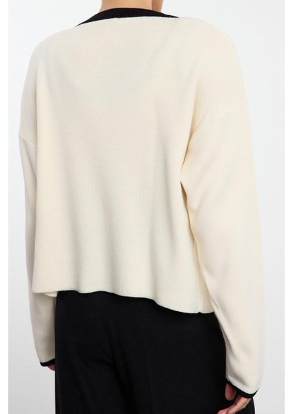 Kadın Moda Şık Bisiklet Yaka Standart Kol Regular Renk Bloklu Triko Bluz-Hırka Takım indirimleri