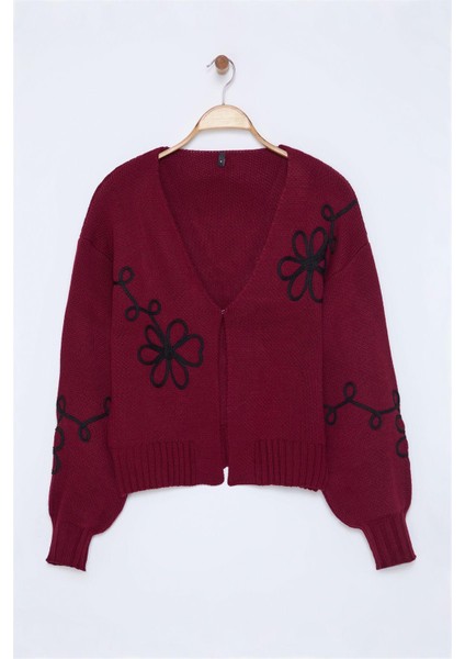 Stil Modern Kadın Regular Standart Kol V Yaka Nakış Detaylı Triko Hırka modelleri