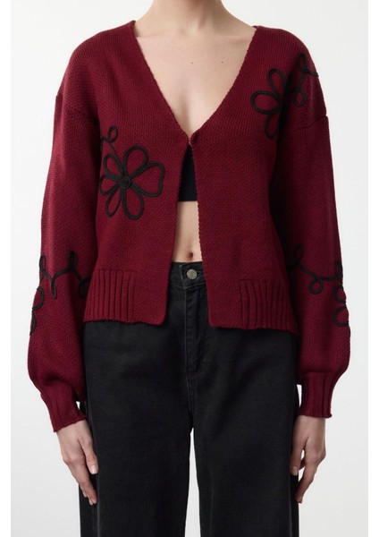 Stil Modern Kadın Regular Standart Kol V Yaka Nakış Detaylı Triko Hırka fırsatları