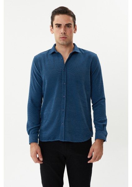 Eg 1888 Kendinden Dokulu Gofre Erkek Gömlek