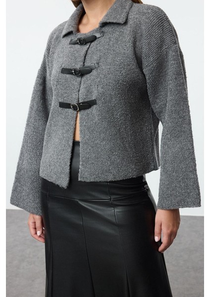 Kadın Moda Şık Polo Yaka Standart Kol Regular Buklet Mont Görünümlü Triko Hırka