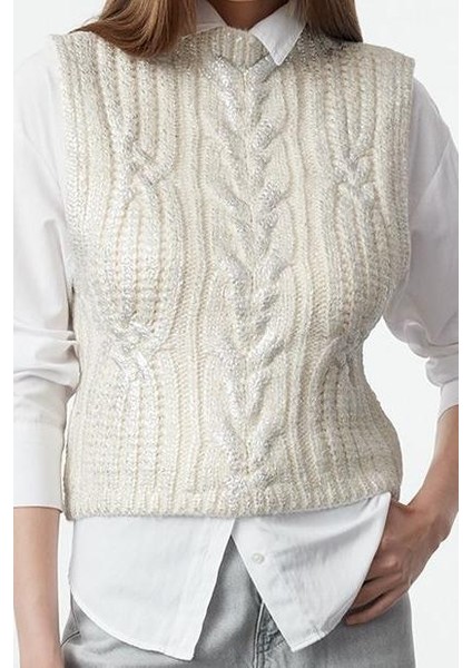 Kadın Moda Şık Dik Yaka Standart Kol Regular Varak Baskılı Triko Süveter modelleri