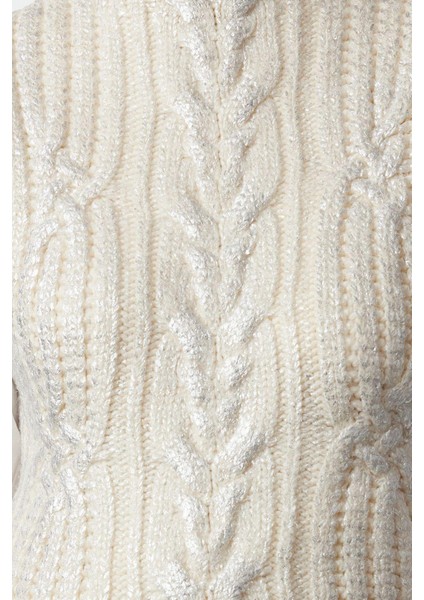 Kadın Moda Şık Dik Yaka Standart Kol Regular Varak Baskılı Triko Süveter fırsatları