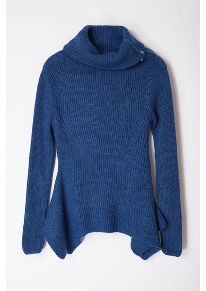 Kadın Standart Kol Asimetrik Yaka Fermuarlı Triko Kazak modelleri