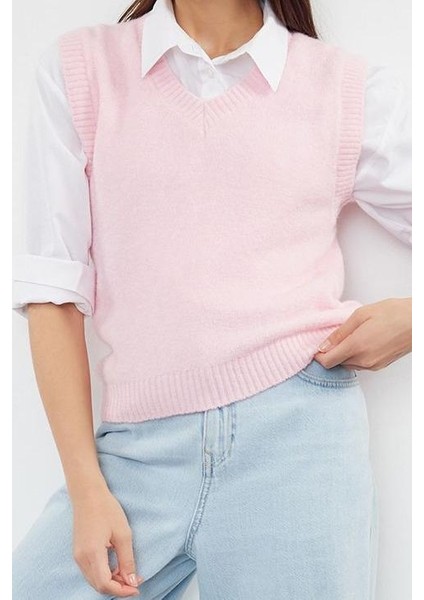 Stil Modern Kadın Regular Standart Kol V Yaka Yünlü Triko Süveter