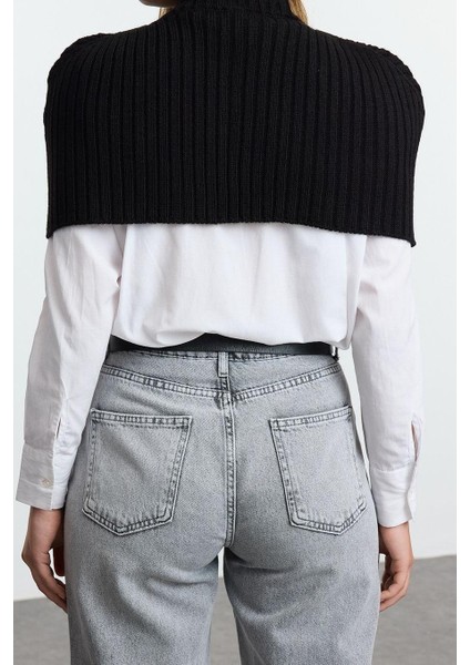 Stil Modern Kadın Crop Standart Kol Dik Yaka Balıkçı Yaka Triko Süveter