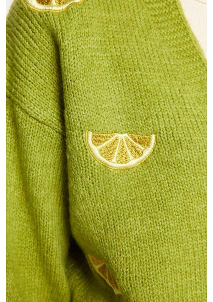 Stil Modern Kadın Regular Düşük Kol V Yaka Yumuşak Dokulu Nakış Detaylı Triko Hırka fırsatları