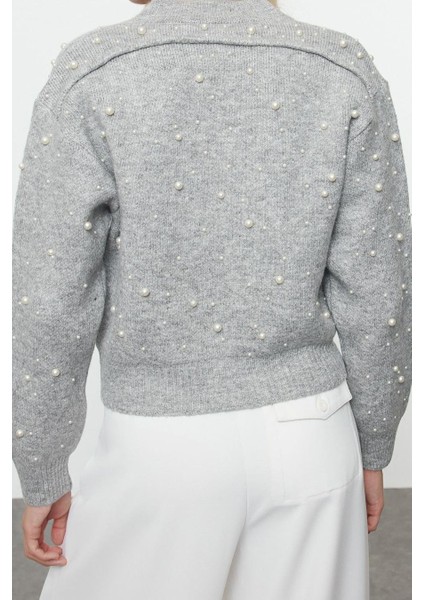 Stil Kadın Regular Standart Kol Bomber Yaka Yumuşak Fermuarlı Taşlı Ceket Görünümlü Triko Hırka fırsatları