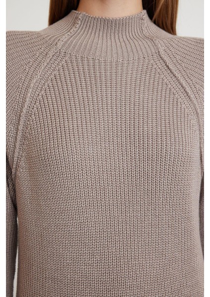 Stil Modern Kadın Uzun Standart Kol Dik Yaka Geniş Kalıp Triko Kazak fırsatları