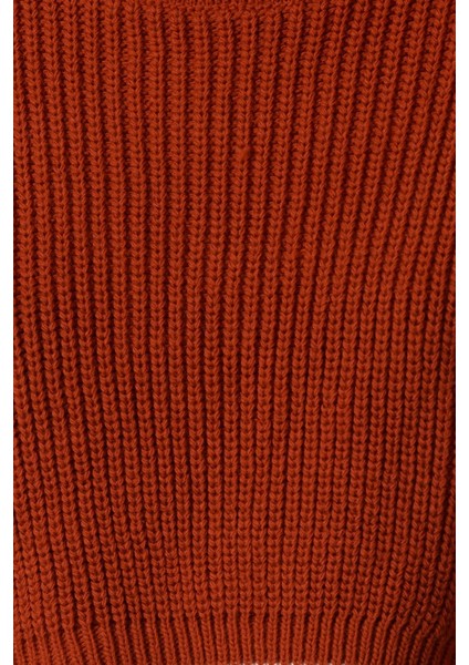 Kadın Moda Şık Bisiklet Yaka Standart Kol Crop Triko Süveter