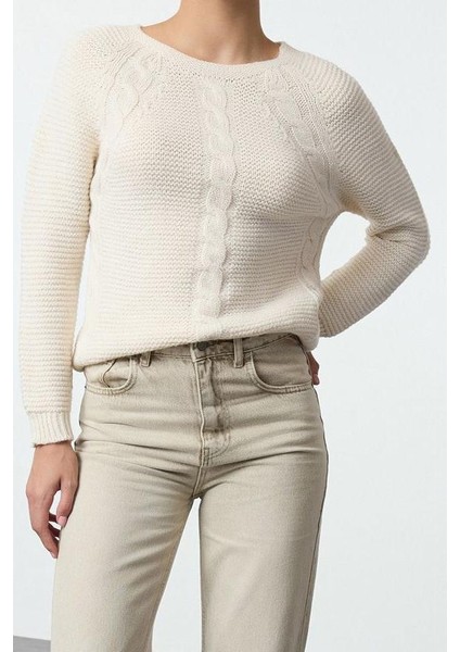 Stil Modern Kadın Regular Reglan Kol Bisiklet Yaka Yumuşak Dokulu Saç Örgülü Dikişsiz Triko Kazak