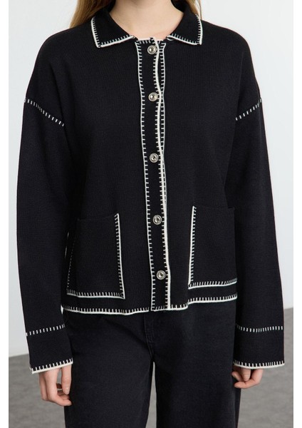 Stil Modern Kadın Regular Standart Kol Polo Yaka Renk Bloklu Triko Hırka modelleri