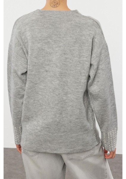 Stil Modern Kadın Regular Standart Kol Bisiklet Yaka Yumuşak Dokulu Taşlı Triko Kazak indirimleri